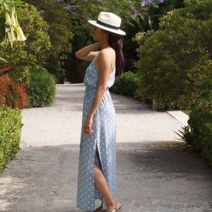 Silk polka dot light blue maxi dress